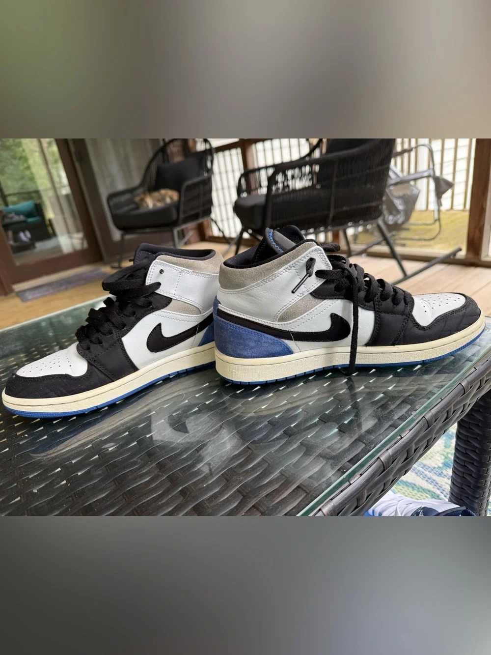 Air Jordan Men’s Mid-Top Sneakers in Black, White & Blue